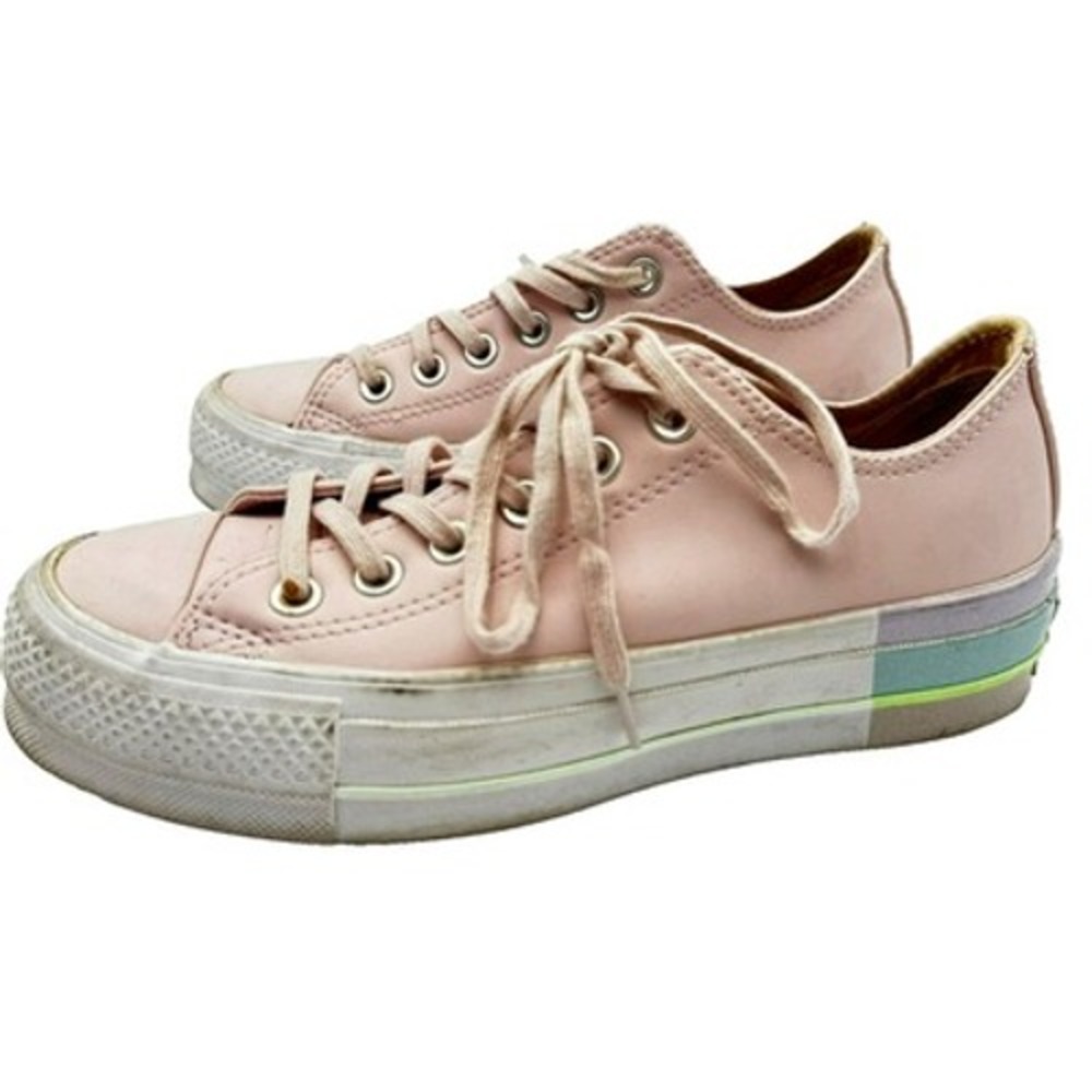 CONVERSE Women's 6 Chuck Taylor pink lift pastel rainbow sneakers heart charm